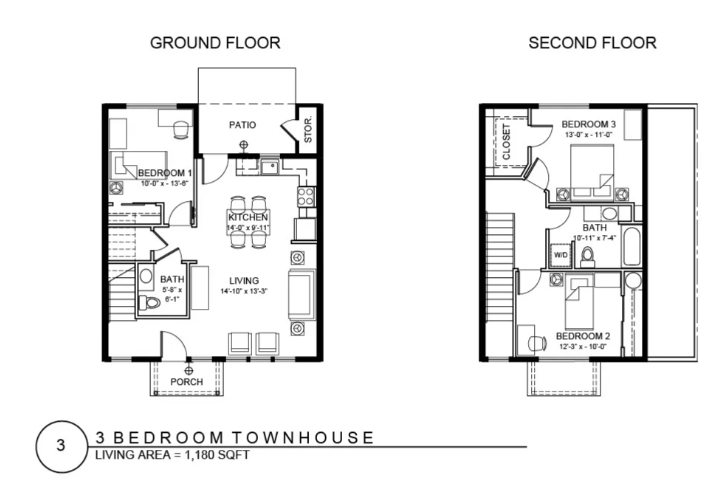 3 Bedroom Townhome layout