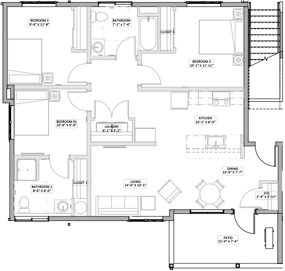 3 Bedroom layout